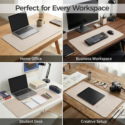Premium Faux Leather Desk Mat & Tray Set，Innovative Cork-Look Printed Base，Gift Tube Packaging，Full-Desk Coverage，Non-Slip Desk Pad for Office Home（Olive Green）