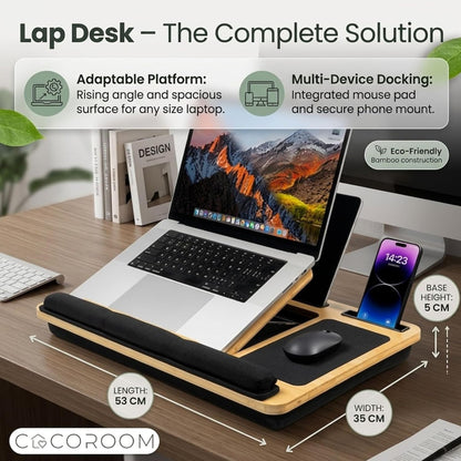 Lap Desk for Laptop – Bed Desk Tray Table with Cushion, 5 Angles, Phone & Tablet Holder, Mouse Pad & Ventilation – Laptop Stand, Lap Table, Couch Desk for 15”-17” Laptops (Black)