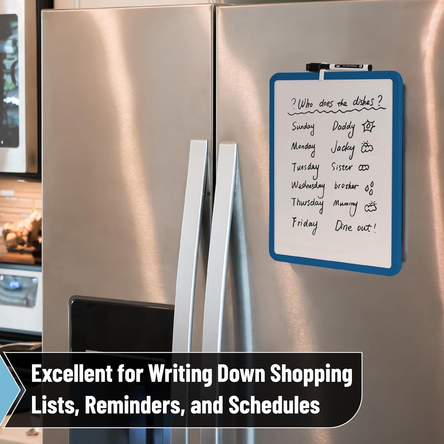 Mr. Pen- Dry Erase Board, 14” x 11” with a Black Dry Erase Marker, White Frame, Small Mini White Board for Students, Fridge, Wall, Locker, Includes Double Sided Tapes