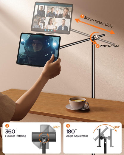 DIMONCOAT Phone Stand for Desk, Angle Height Adjustable Phone Holder for Desk, Aluminum Alloy Universal iPhone Holder, Retractable Cell Phone Stand Recording Office for iPhone 17 16 15 Pro Max S26