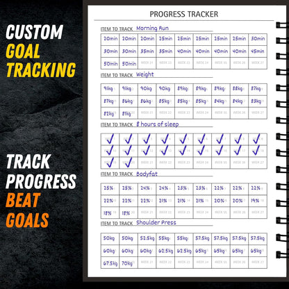 Gym Workout Journal (A5) - Hardback Leather PU Workout Tracker (128 Workouts) - Set Goals & Track Progress | Premium Fitness Journal & Log Book by Gorilla Fit