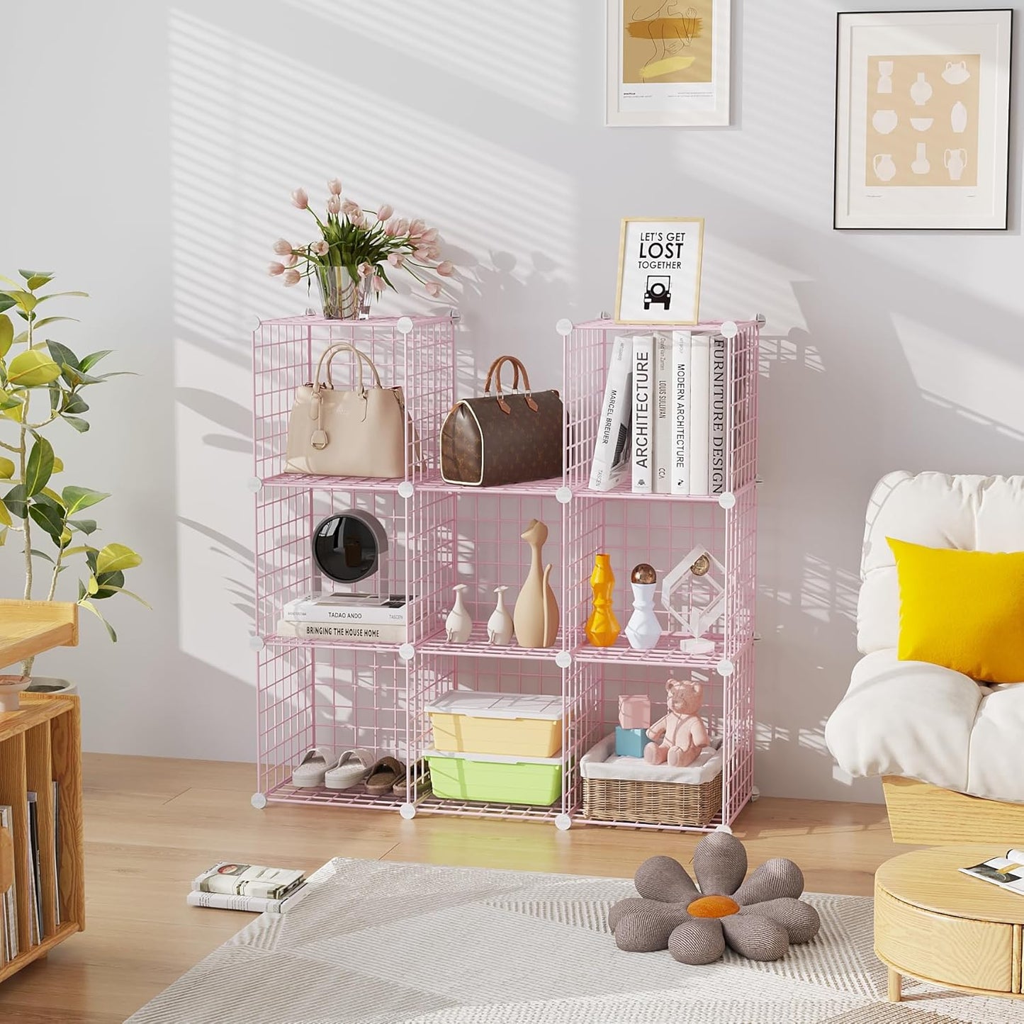 C&AHOME Wire Cube Storage, 6 - Cube Organizer Metal C Grids, Modular Shelves Units, Storage Bins Shelving, Closet Organizer, Ideal for Home, Office, Living Room, 36.6”L x 12.4”W x 36.6”H Black