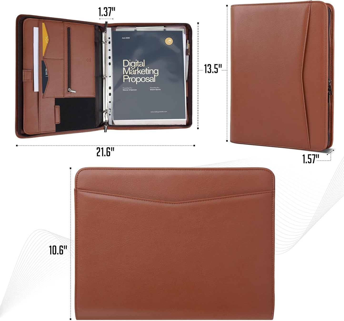 STYLIO Zipper Padfolio Portfolio Binder Organizer | Faux Leather Portfolio for Resume, Documents, Phone, Tablet, Business Supplies and Cards | Notebook Organizer with Letter Sized Notepad Included
