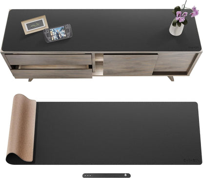 Chihein 2XL 35" x 16" Cork & PU Leather Desk Mat, Dual Sided Desk Pad Protector, Waterproof Writing Blotter for Gaming, Office, Home (Black)