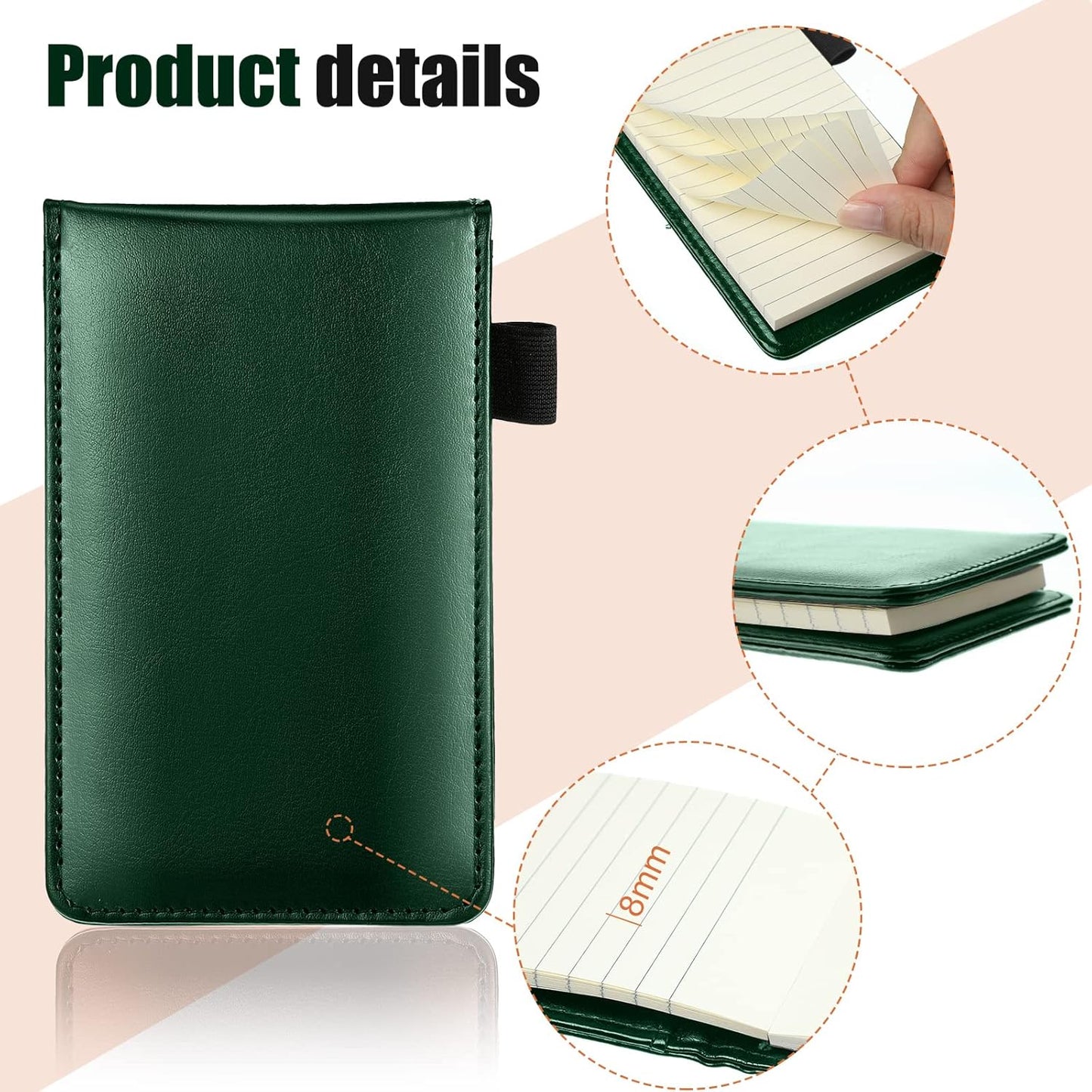 Outus 10 Pcs Mini Pocket Notepad Holder Set Included Small Leather Pocket Notebook Holder with 50 Lined Sheets, Metal Pen, 8 Pcs 3 x 5 Inch Memo Book Refills, 30 Lined Paper Per Note Pad (Black)