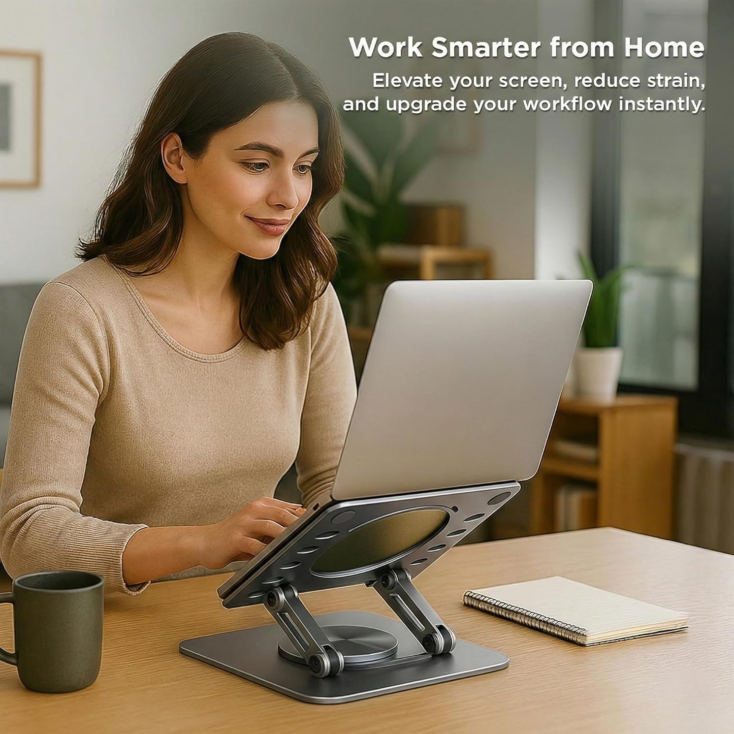 Uncaged Ergonomics Swivel Laptop Stand for Desk, Adjustable Computer iPad Stand for Desk w/ 360 Rotation, Portable Laptop Holder for Home Office Ergonomic Supplies