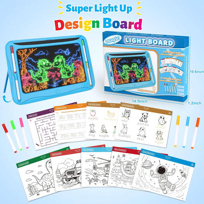 LED Drawing Board, Magic Kids Toys for Boys 4-6, Christmas Birthday Gifts, Light Up Tracing Pad, 9 Double-Sided Cards, 6 Markers, Glow in The Dark Doodle Writing Tablet, Learning Toy Arts Crafts Kits