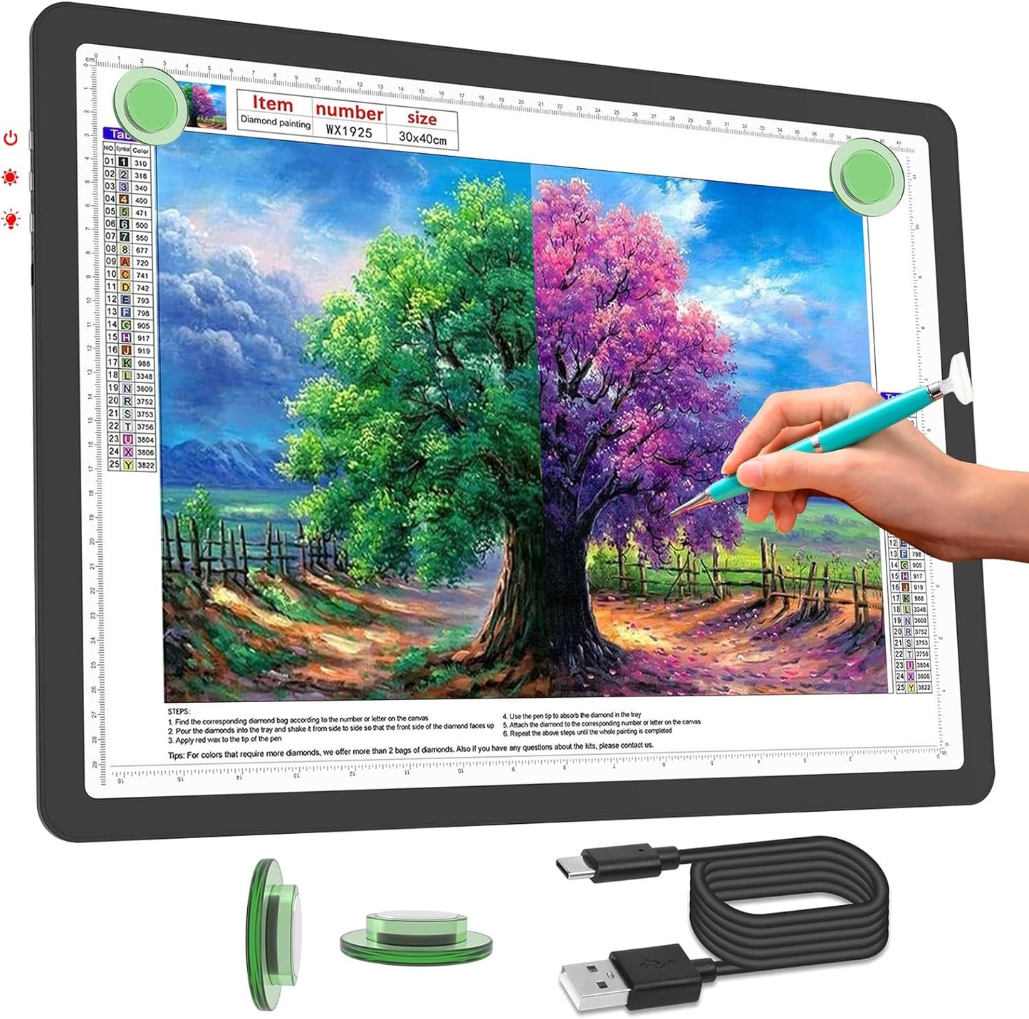 Phylosal Rechargeable A3 LED Light Pad for Diamond Painting, Ultra-Thin Magnetic Tracing Light Box for Drawing, Diamond Art Light Board with Side Button, Super Bright Light Table for Sketching (White)