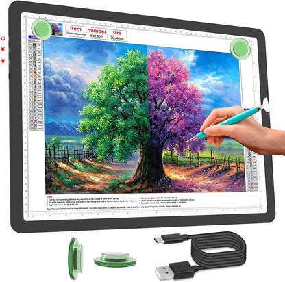 Phylosal Rechargeable A3 LED Light Pad for Diamond Painting, Ultra-Thin Magnetic Tracing Light Box for Drawing, Diamond Art Light Board with Side Button, Super Bright Light Table for Sketching (White)