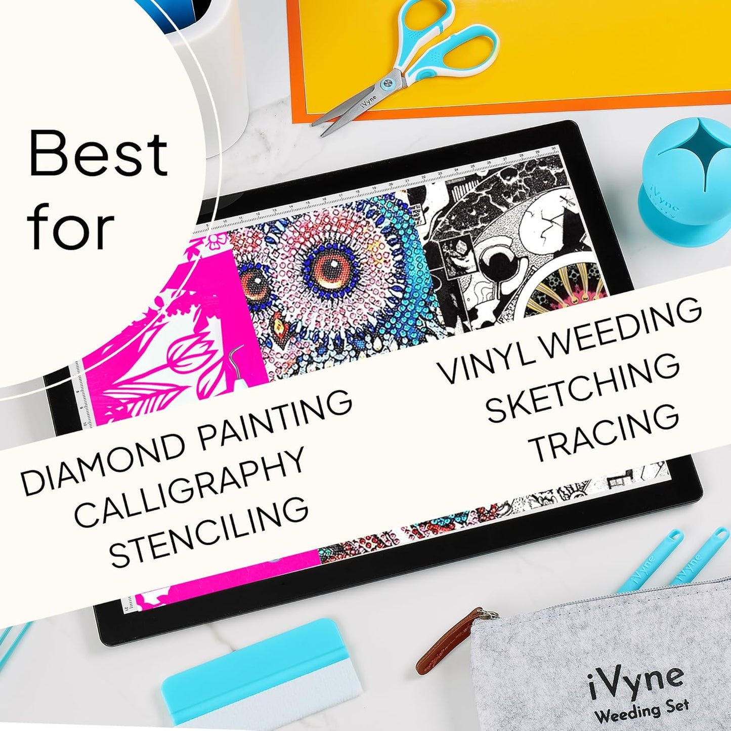 iVyne Rechargeable A4 Light Pad for Tracing & Weeding - LED Light Board for Weeding Vinyl - for Cricut Vinyl Weeding Tools - Ultra-Thin & Portable - Perfect for Artists & Crafters - Pink