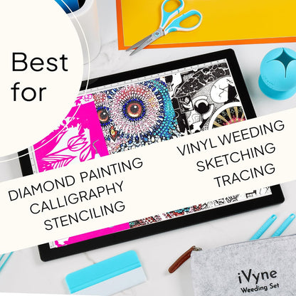 iVyne Rechargeable A4 Light Pad for Tracing & Weeding - LED Light Board for Weeding Vinyl - for Cricut Vinyl Weeding Tools - Ultra-Thin & Portable - Perfect for Artists & Crafters - Pink