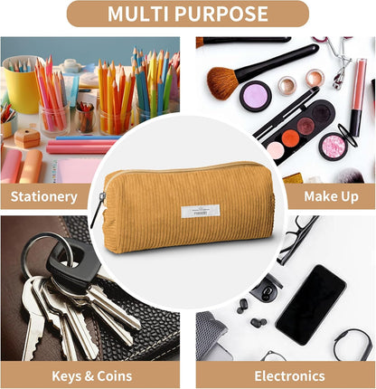 Pencil Bag Pen Case, Soft Corduroy Small Pencil Pouch Organizer with Zipper, Cute Pencil Case Pouch Stationery for Girls and Boys – Apricot