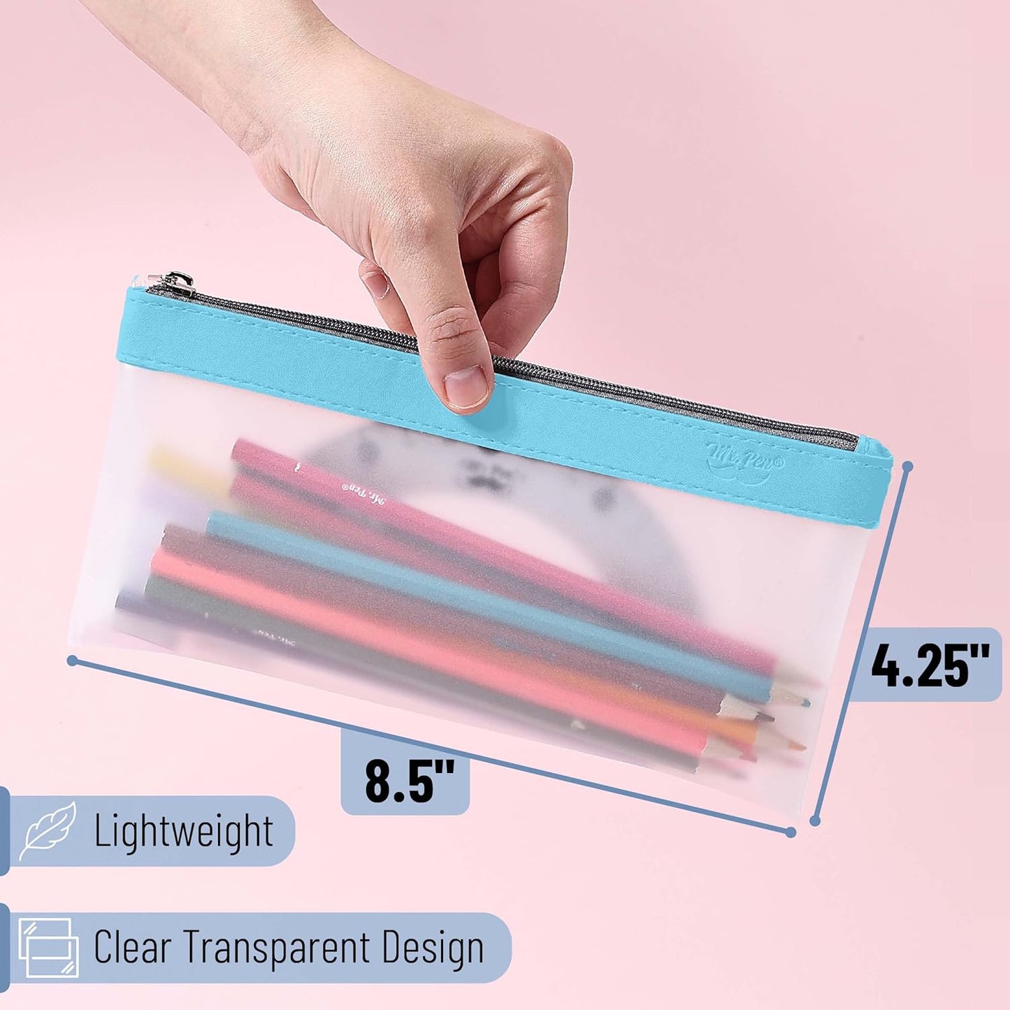 Mr. Pen- Clear Pencil Pouch, 8.50"x4.25", 3 Pack, Durable TPU Material, Medium Water-Resistant Pencil Bags with Smooth Zipper, Multipurpose Clear Pouch for Stationery, School, Office, Travel Supplies