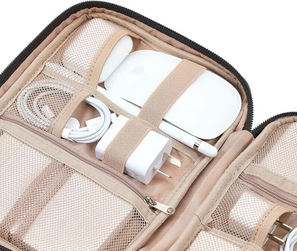 NISHEL Travel Cord Organizer Case, Tech Electronic Bag, Essentials for Charger, Cable, Phone, Hard Drive, USB, SD Card, Pink