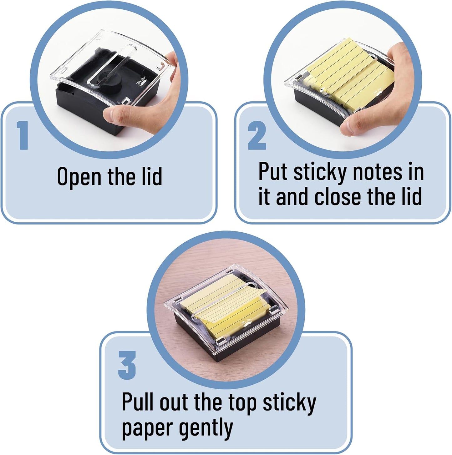 Mr. Pen- Pop Up Note Dispenser, 3" x 3", 2 Pack, Black Base, Clear Top, Sticky Note Dispenser, Sticky Note Holder for Desk