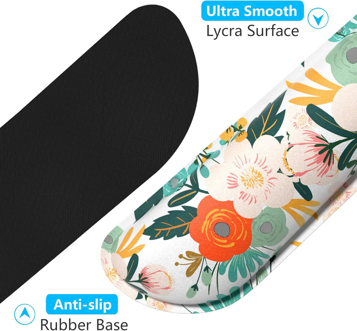 Dapesuom Enlarge Keyboard Wrist Rest, Memory Foam Wrist Cushion for Desk Mat Support, Cute Pain Relief Keyboard Mouse Pad Rests Set with Non-Slip Base for Gaming Laptop Office Computer, Elegant Flower