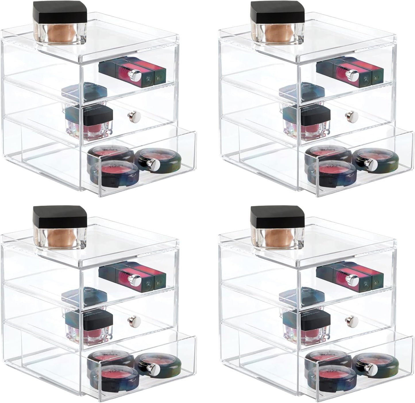 iDesign 3-Drawer Stackable Makeup Organizer - Small Clear Plastic Storage Drawers for Bathroom, Vanity, or Desk