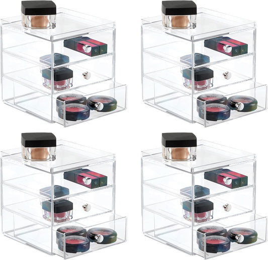 iDesign 3-Drawer Stackable Makeup Organizer - Small Clear Plastic Storage Drawers for Bathroom, Vanity, or Desk