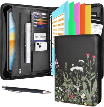Leathario Portfolio Binder, Includes 10 Sheet Protectors and 3 Notepads, 3-Ring Folder Organizer, A4 Padfolio with Zipper, Vegan Leather Tablet Sleeve, Business Office Conference Clipboards