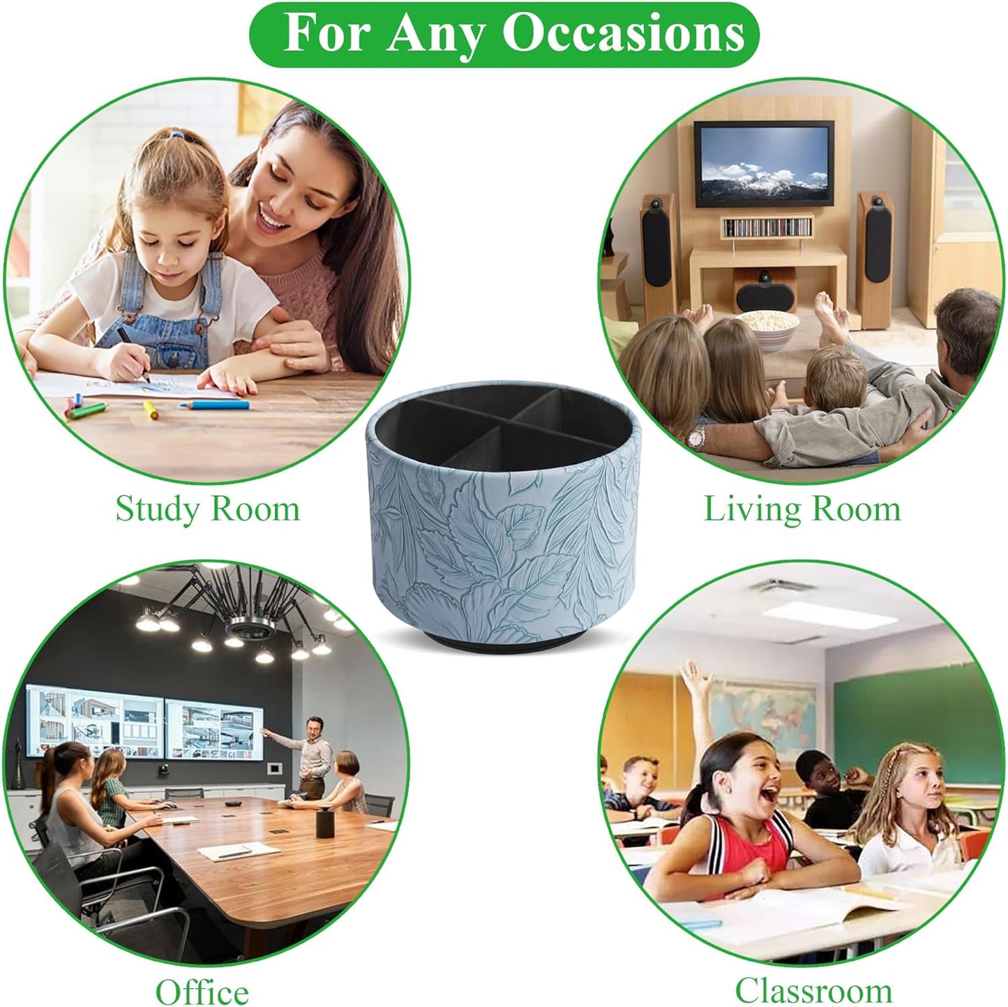 Round Leather Art Supply Organizer,Remote Control Holder,360 Degree Rotating,Multi-Functional Pencil Holder,4 Compartments Desktop Stationary Organizer(1-Fractal Flower) | Round - Colors B