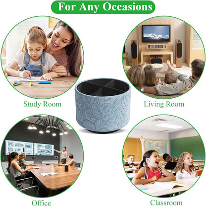Round Leather Art Supply Organizer,Remote Control Holder,360 Degree Rotating,Multi-Functional Pencil Holder,4 Compartments Desktop Stationary Organizer(1-Fractal Flower) | Round - Colors B