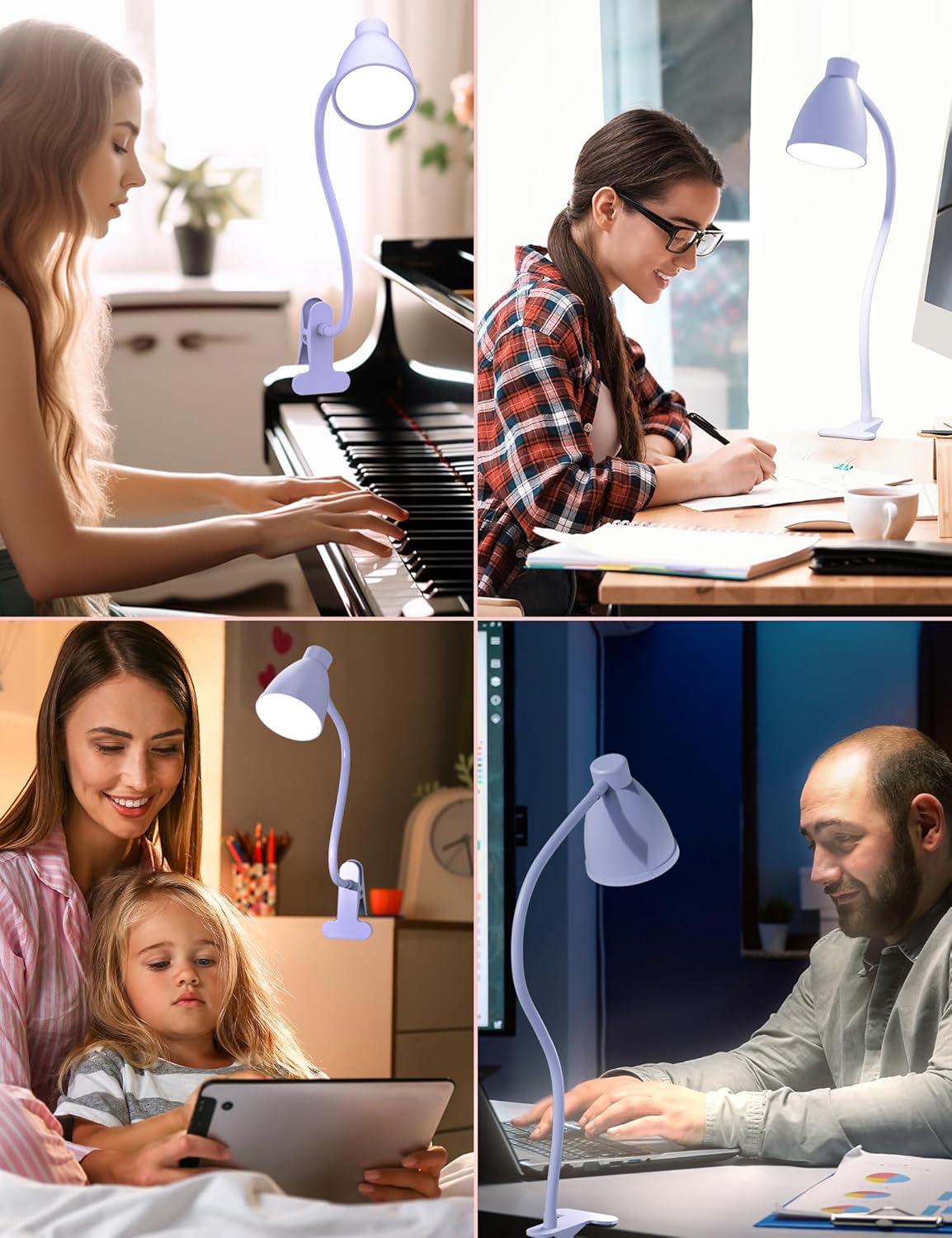 BOHON Clip on Light, 10W 38 LED Desk Lamp with Clamp, 5 Color 10 Brightness Auto Off Timer, Flexible Neck Clip Lamp, Desk Lights for Office Home Bed Bedside Reading, Bright Yellow