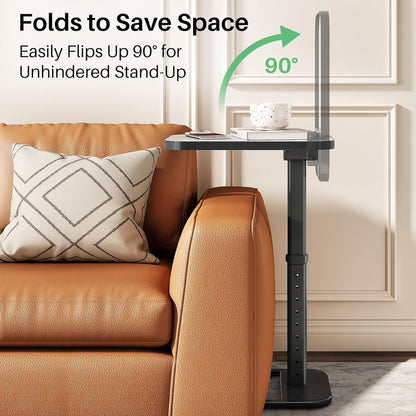 Kitstorack TV Tray Table, Adjustable Height & Flip-Top & Rounded Metal Corners, Snack Table for Couch, Sofa, Bed, Chair, Living Room, C Shaped End Side Table for Eating, Dinner or Laptop, Small Spaces