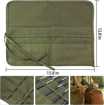 Paint Brush Holder, 22 Slots Premium Canvas Brush Organizer, Roll-Up Travel Brush Case for Watercolor, Acrylic, Oil Brushes & Art Supplies (Army Green)