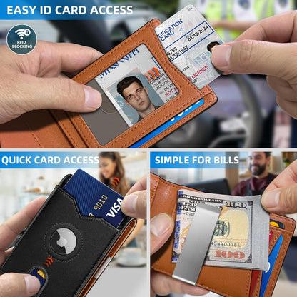 miyozi Airtag Wallet for Men,with Money Clip 11 Cards Slim Front Pocket Leather RFID Blocking Wallet with Gift Box