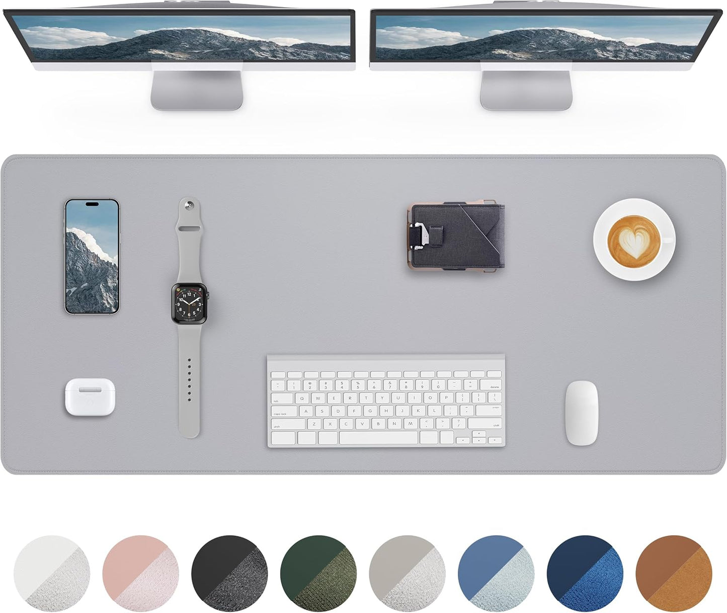 AFIING Desk Pad Protector 23.6" x 13.7" - Non-Slip Waterproof PU Leather Desk Mat for Mouse, Keyboard, Laptop, Office and Home Workspace (Beige)