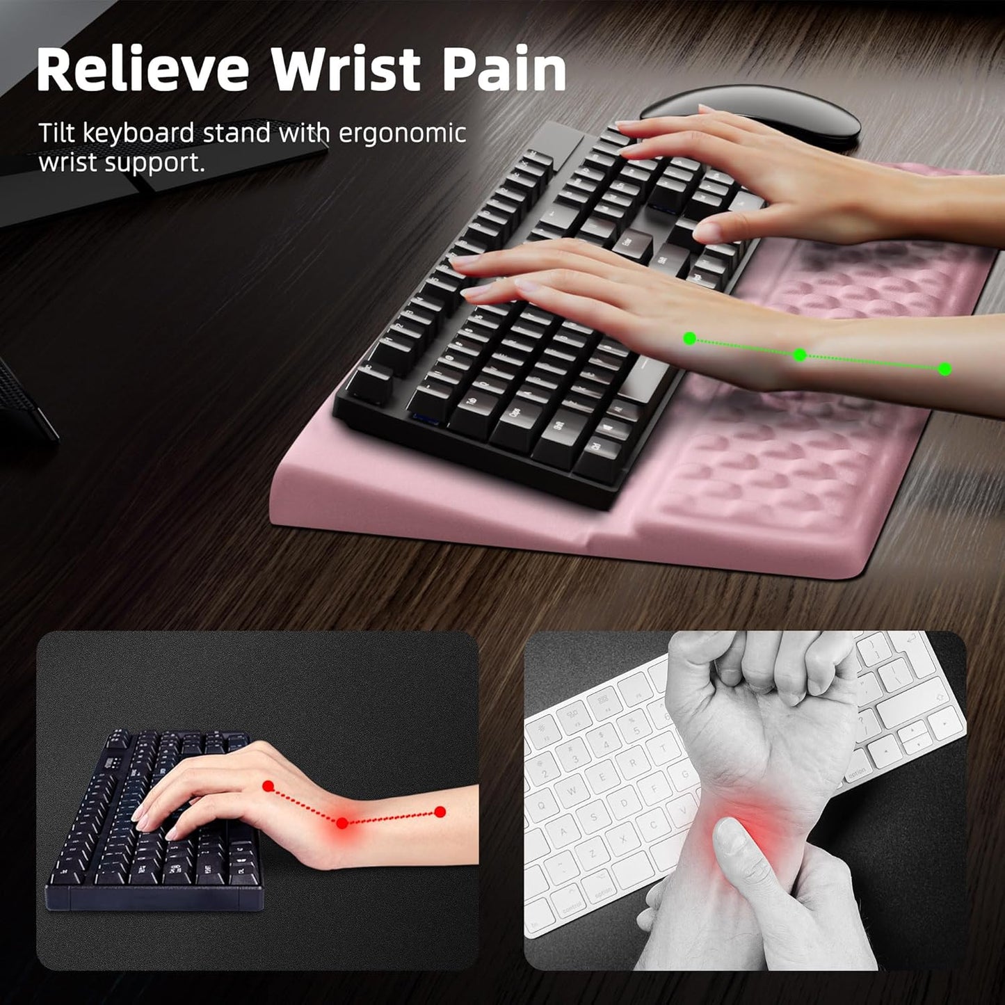 Ospelelf Tilt Keyboard Stand with Wrist Rest, Comfy Ergonomic Keyboard Riser Holder for Office Home
