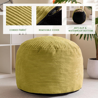 HIGOGOGO Round Stuffed Pouf Ottoman, Corduroy Poufs with Foam Chunk Filling, Furry and Fluffy Pouf Foot Stool Storage Ottoman, 20 X 15 Floor Poufs Foot Rest for Living Room, Dark Grey