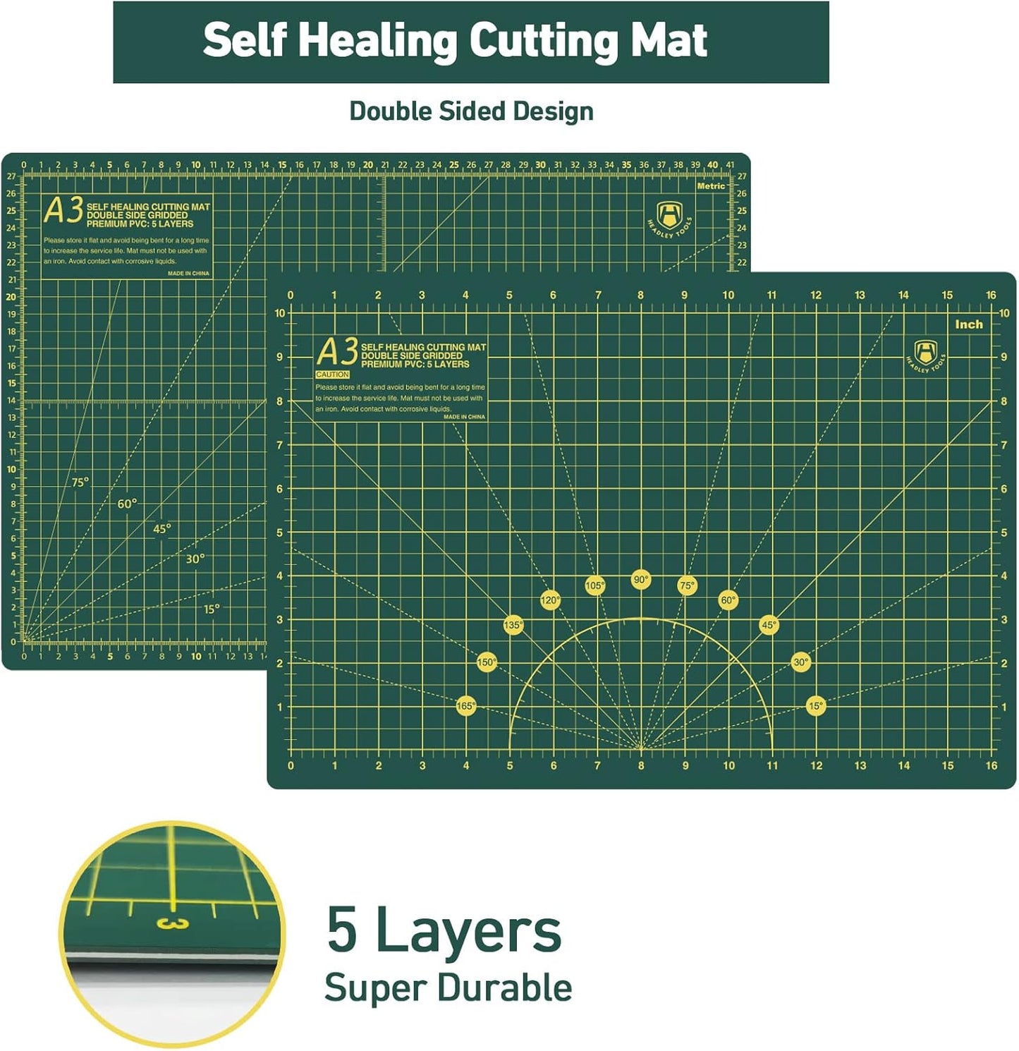 Headley Tools Rotary Cutter Set - 45mm Fabric Cutter, 5 Extra Rotary Blades, A3 Cutting Mat, Quilting Ruler and Sewing Clips, Craft Knife Set, Ideal for Crafting, Sewing, Patchworking, Purple
