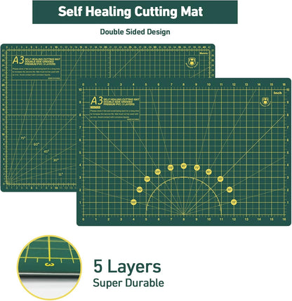 Headley Tools Rotary Cutter Set - 45mm Fabric Cutter, 5 Extra Rotary Blades, A3 Cutting Mat, Quilting Ruler and Sewing Clips, Craft Knife Set, Ideal for Crafting, Sewing, Patchworking, Purple