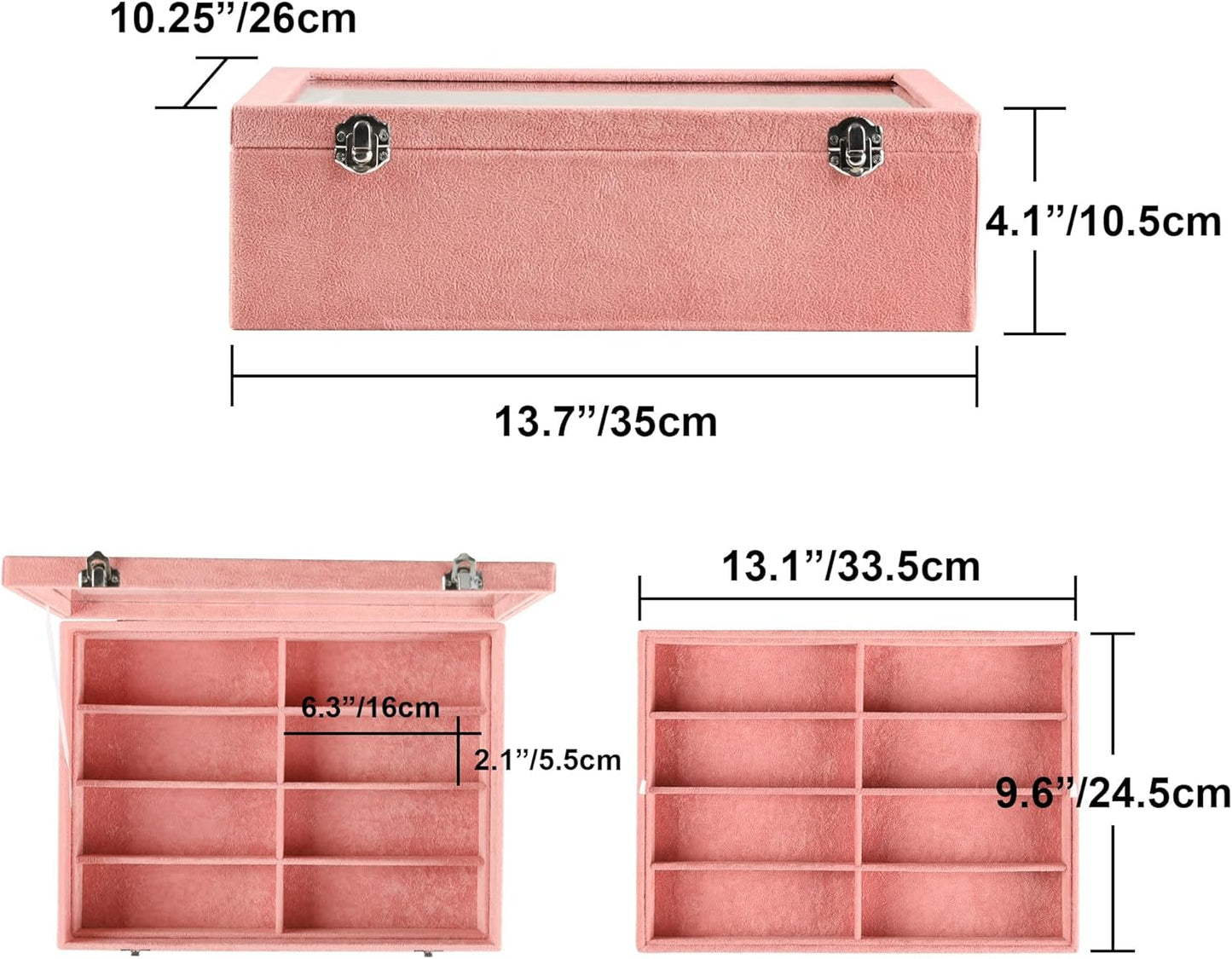 Frebeauty 16 Slots Sunglasses Organizer,2 Layer Velvet Sunglasses Tray with Glass Lid,Multiple Pairs Sunglass Display Case for Man or Woman,13.7 * 10.25 * 4.1 Inches Eyeglass/Eyewear Box (Beige)