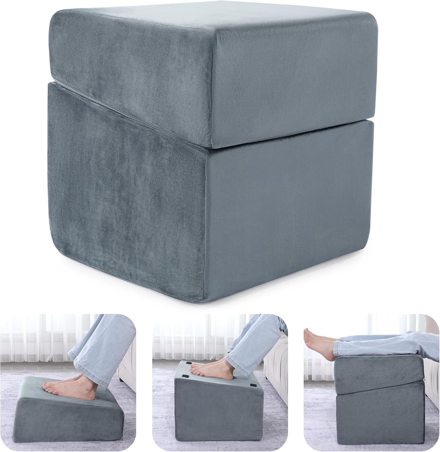ROYALAY Adjustable Foot Rest Under Desk for Office, High-Density Foam Foot Rest with 3 Adjustable Heights, Ergonomic Footrest with Washable Cover for Home, Airplane, Travel(17 * 11 * 17in, Gray)