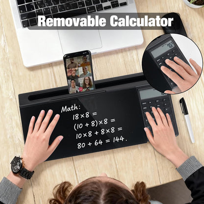 Glass Desktop Whiteboard 15.8×7”, Dry Erase Note Memo Board, Desk Organizer with Storage for Office, Home, Study, Black