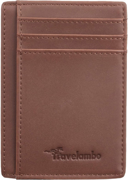 Travelambo Slim Wallet Front Pocket Minimalist Leather RFID Blocking Medium Size