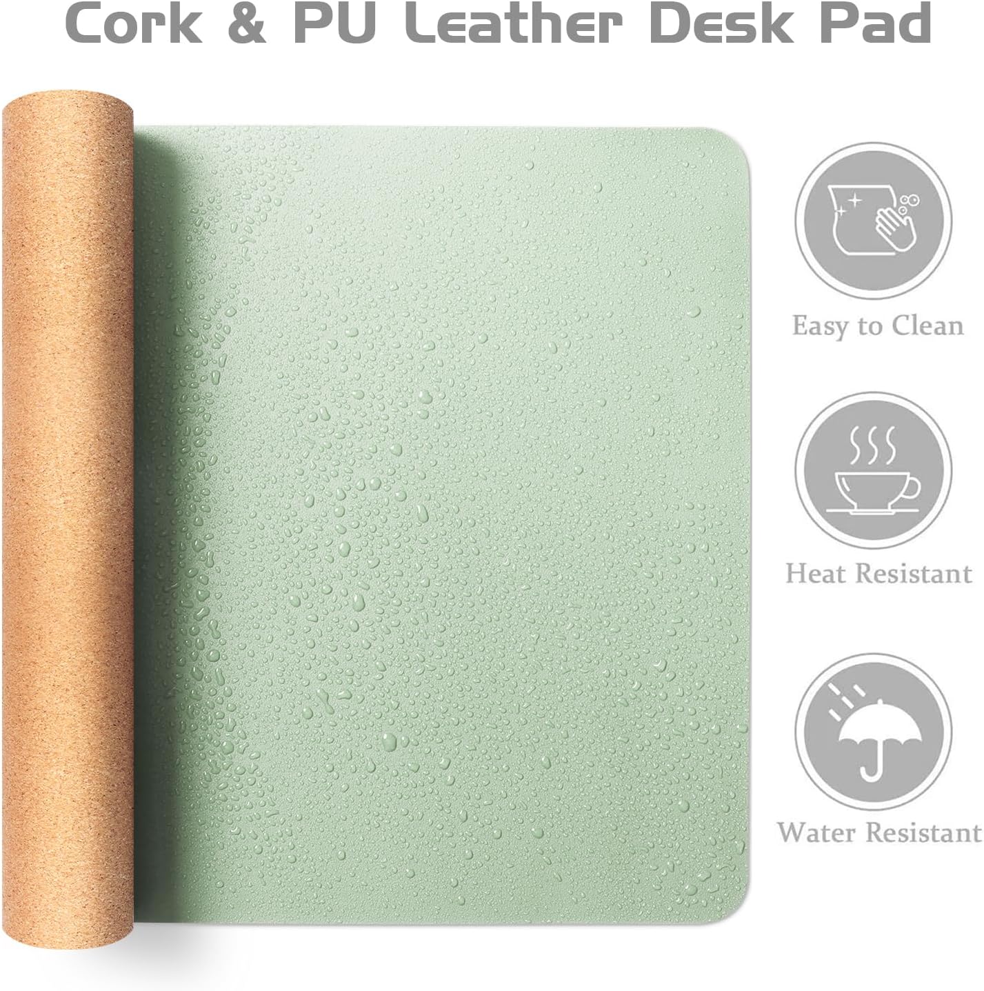 Aothia Dual-Sided Desk Pad - 25.6x13.7 inches Leather Desk Mat, Natural Cork Desk Pad Protector, Large Mouse Pad for Desk, Waterproof Desk Blotter Pad, Desk Writing Pad for Office Work/Home, Black