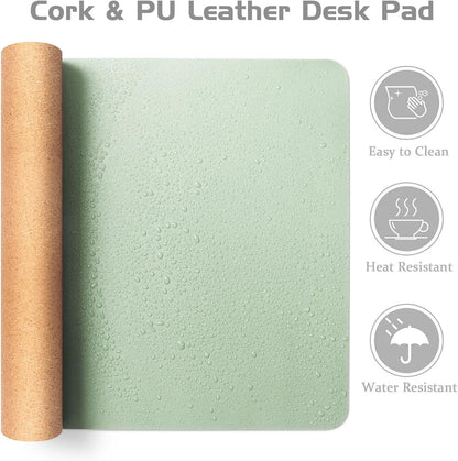 Aothia Dual-Sided Desk Pad - 25.6x13.7 inches Leather Desk Mat, Natural Cork Desk Pad Protector, Large Mouse Pad for Desk, Waterproof Desk Blotter Pad, Desk Writing Pad for Office Work/Home, Black
