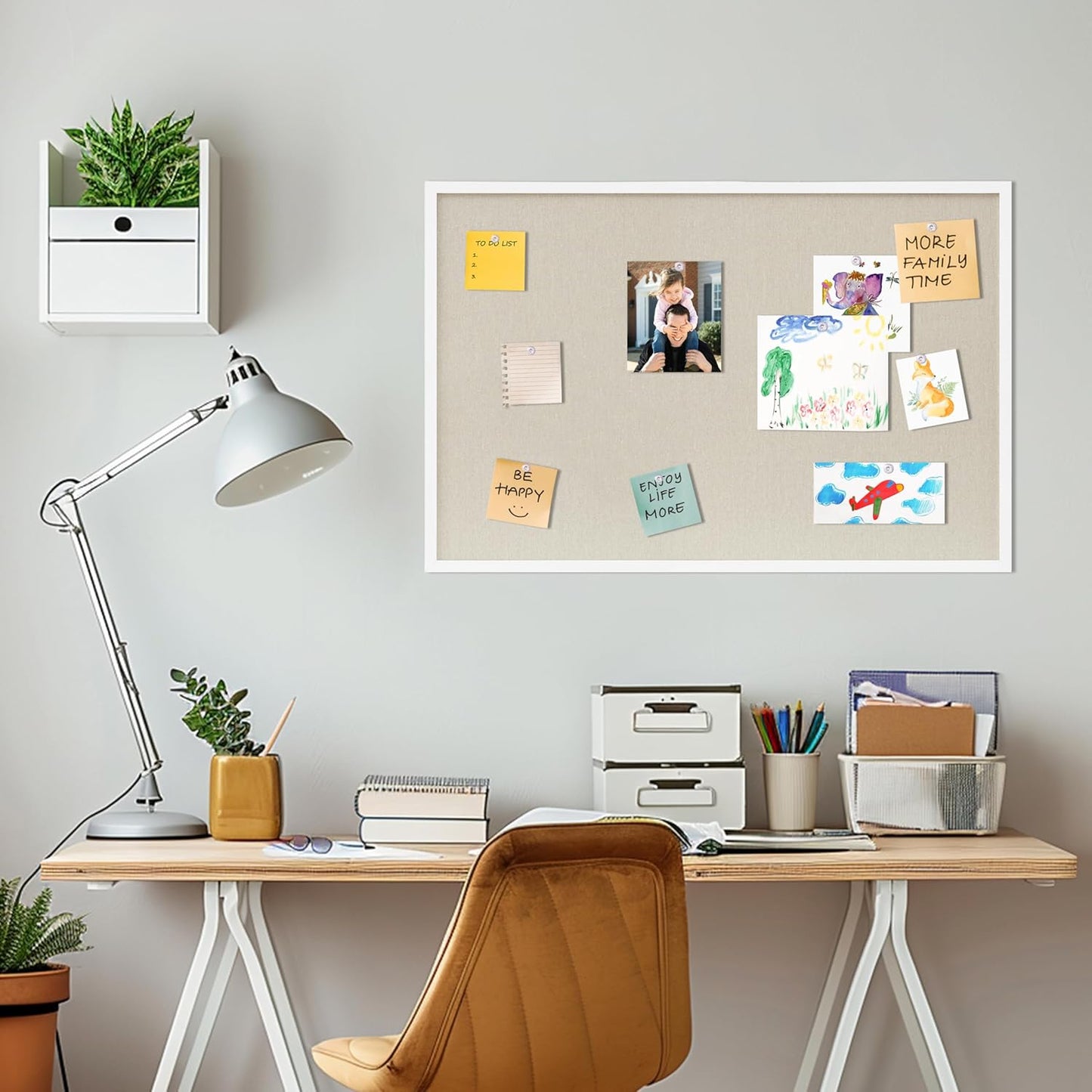 DAHAPYBOO Cork Board with Linen White,Bulletin Board 17"x12" Hanging Corkboards for Office Home School Message Board or Vision Board Decoration.