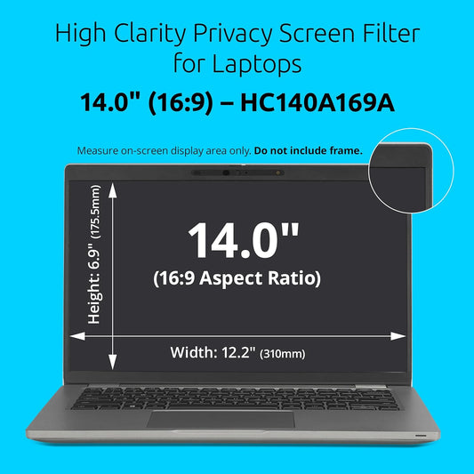 Kensington High Clarity Privacy Screens Filter for 14 inch 16:10 Laptops, Easy Installation Privacy Filter, Anti-Glare, 2H Hardness Protection, Compatible with HP Lenovo Samsung Asus, HC140A1610A