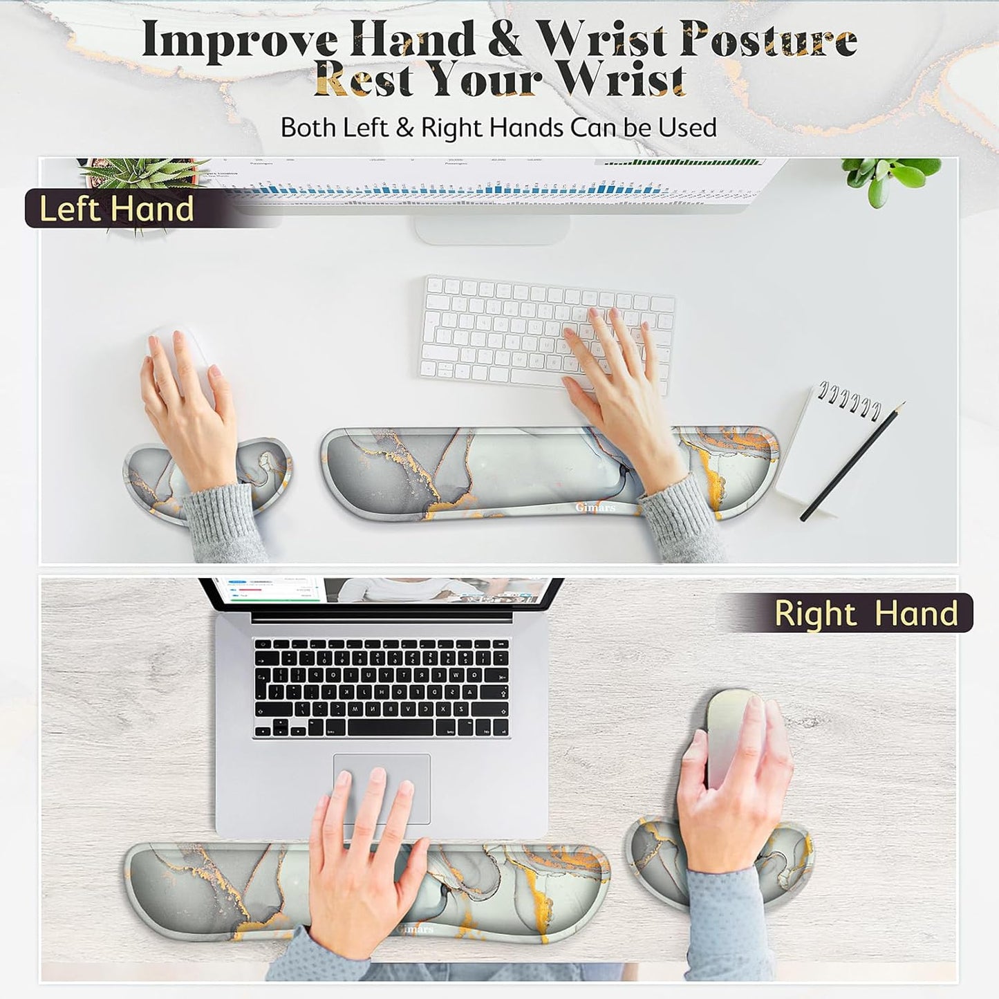 Gimars Upgrade Enlarge Silky and Superfine Fabric Gel Memory Foam Keyboard Wrist Rest Set, Ergonomic Keyboard Mouse Wrist Support for Typing Pain Relief, Comfort for Office, Gaming, Computer, Black
