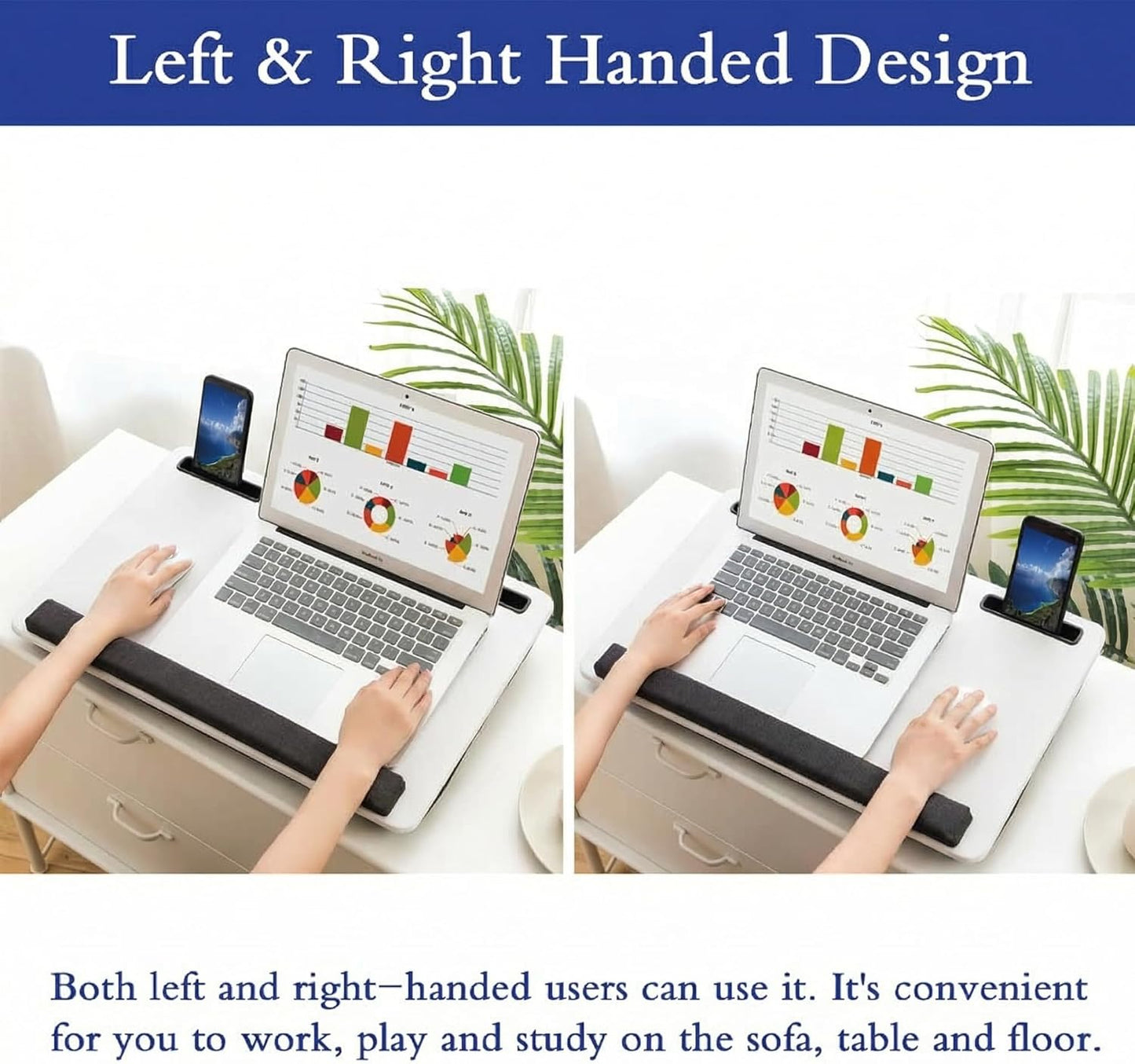 Lap Desk Home Office Lap Desk Portable Laptop Desk for Left Right - Handers with Whole Mouse Pad Wrist Pad Dual Cushion Phone Tablet Slots Fits Up to 17 Inch Laptops