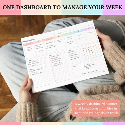 Weekly Dashboard To-Do List Notepad – Undated Weekly Planner with Habit Tracker & Notes – Minimalist A4 Layout for Productivity, Organization & Time Management (Mono)