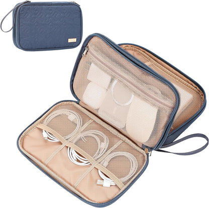 NISHEL Travel Cord Organizer Case, Double Layers Tech Electronic Bag, Essentials for Charger, Cable, Phone, Flash drive, Medium, Pink