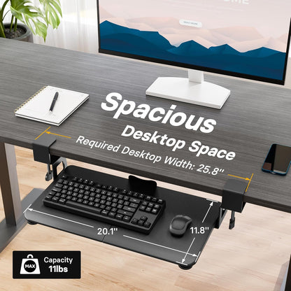 BONTEC KMT01 Under Desk Keyboard Tray, Pull-Out Keyboard & Mouse Platform with C-Clamp, 25.6 x 11.8 in Space-Saving Ergonomic Slide-Out Drawer, White