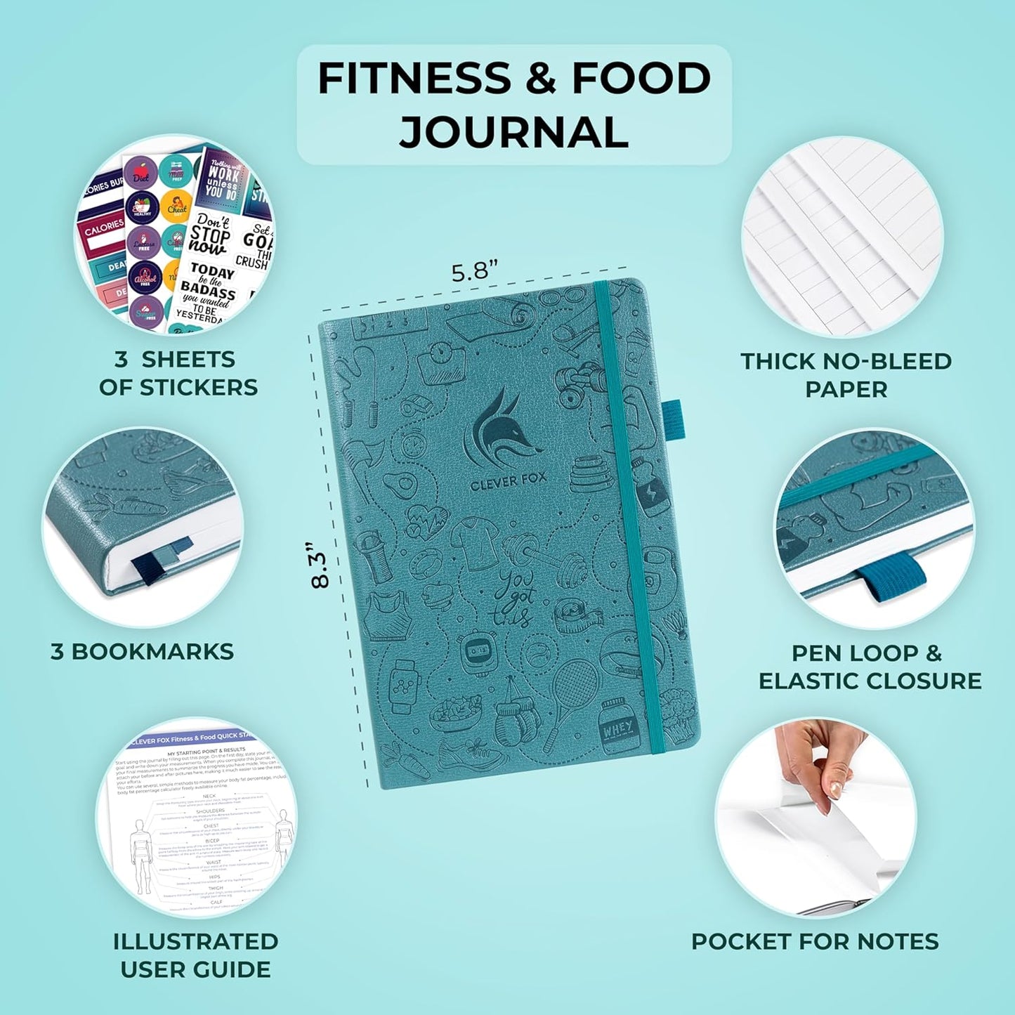 Clever Fox Fitness & Food Journal – Nutrition & Workout Planner for Women & Men – Diet & Gym Exercise Log Book with Calendars, Diet & Training Trackers - Undated, A5 Size, Hardcover (Forest Green)