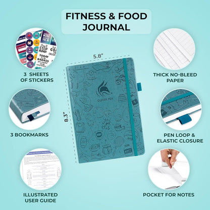 Clever Fox Fitness & Food Journal – Nutrition & Workout Planner for Women & Men – Diet & Gym Exercise Log Book with Calendars, Diet & Training Trackers - Undated, A5 Size, Hardcover (Forest Green)