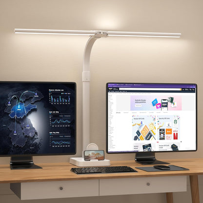 AKRRYR LED Desk Lamp for Home Office, Double Head 24W with Base, Architect Light 5 Lighting Brightness Flexible Gooseneck Table Reading Study, Black